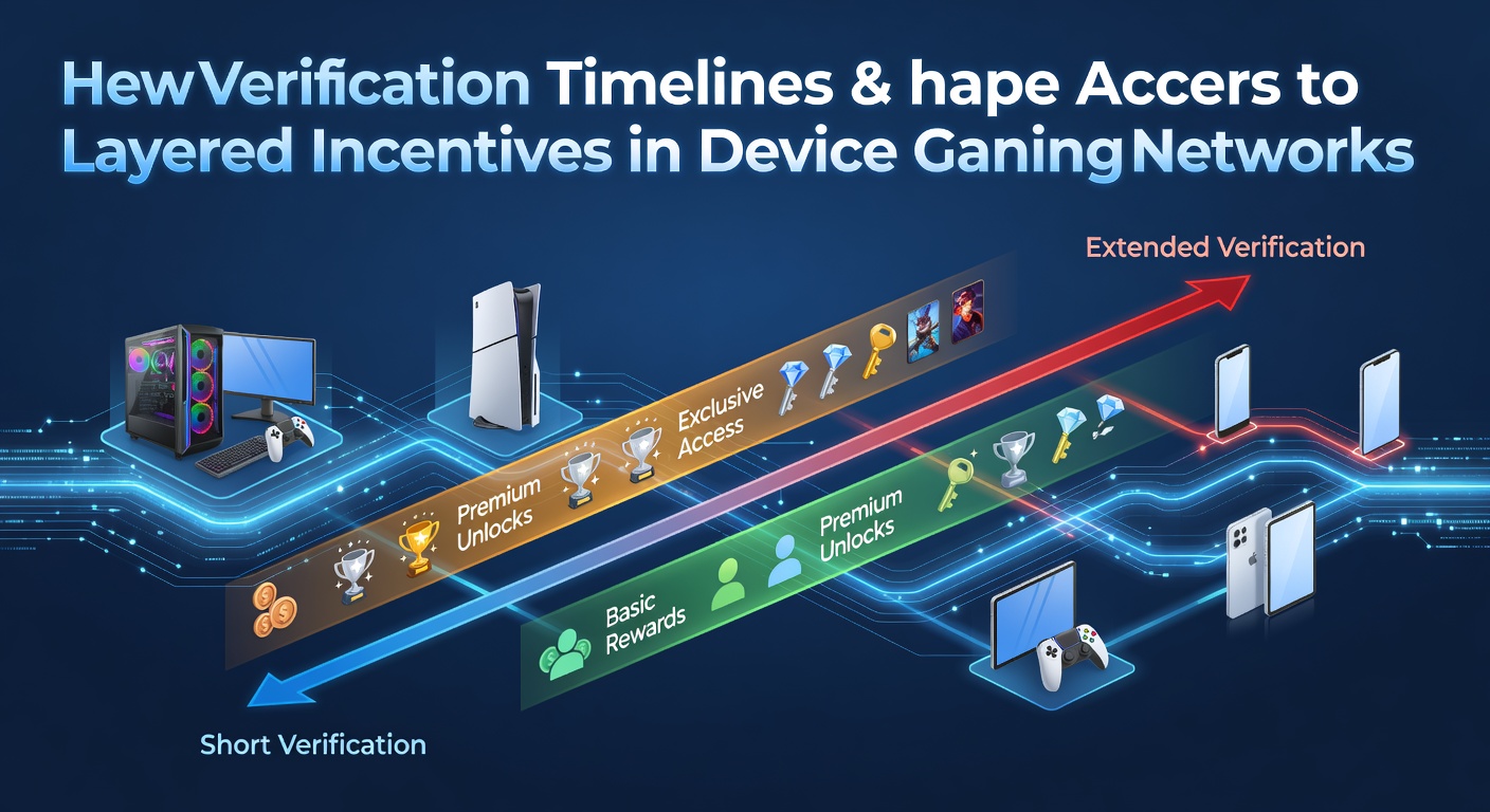 Illustration of verification processes in gaming networks showing timelines and device connections