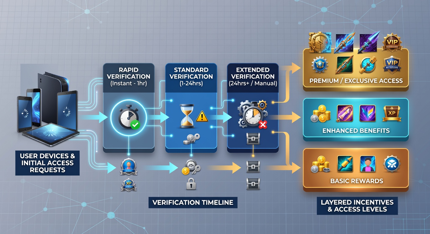 Diagram depicting layered incentive structures unlocked at different verification stages in gaming platforms
