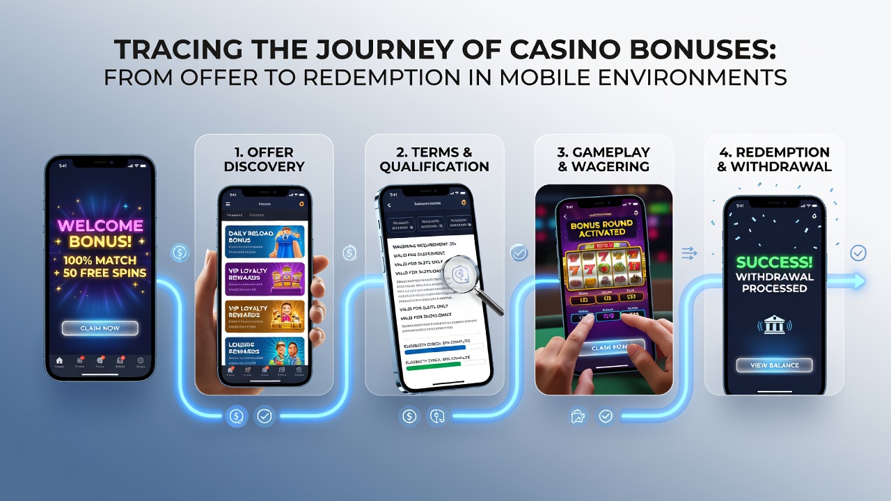Smartphone displaying real-time bonus progress tracker and redemption confirmation screen
